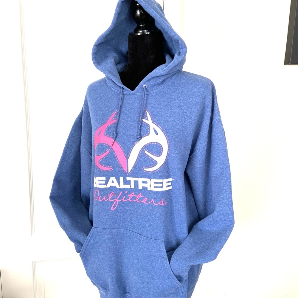 RealTree Outfitters Staghorn Blue Logo Pullover Long Sleeve Hoodie Size L
